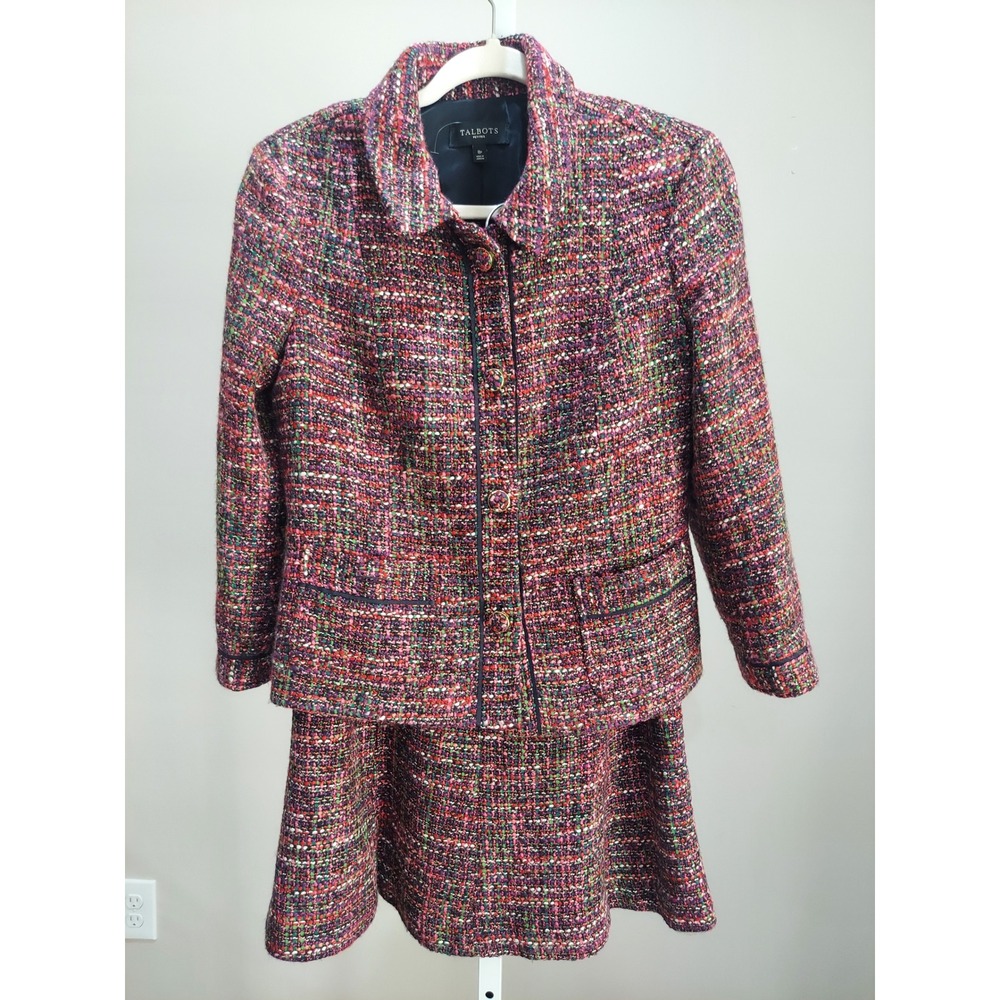 Talbots Tweed Skirt Suit Set Size 8P Jacket & Skirt Career Office Preppy